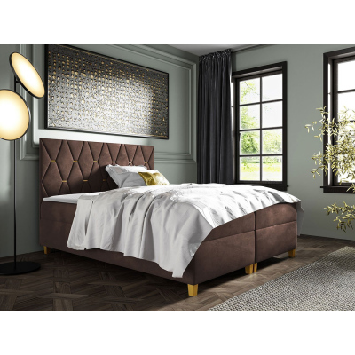 Boxspringová dvoulůžková postel 140x200 LUELA - hnědá + topper ZDARMA