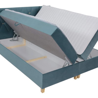 Boxspringová dvoulůžková postel 180x200 LUELA - hořčicová + topper ZDARMA