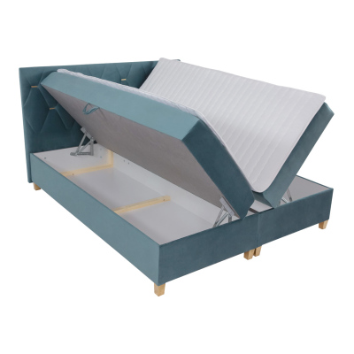 Boxspringová dvoulůžková postel 140x200 LUELA - zelená + topper ZDARMA