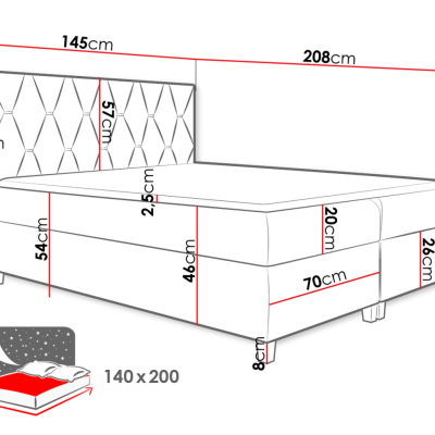 Boxspringová dvoulůžková postel 140x200 LUELA - hnědá + topper ZDARMA