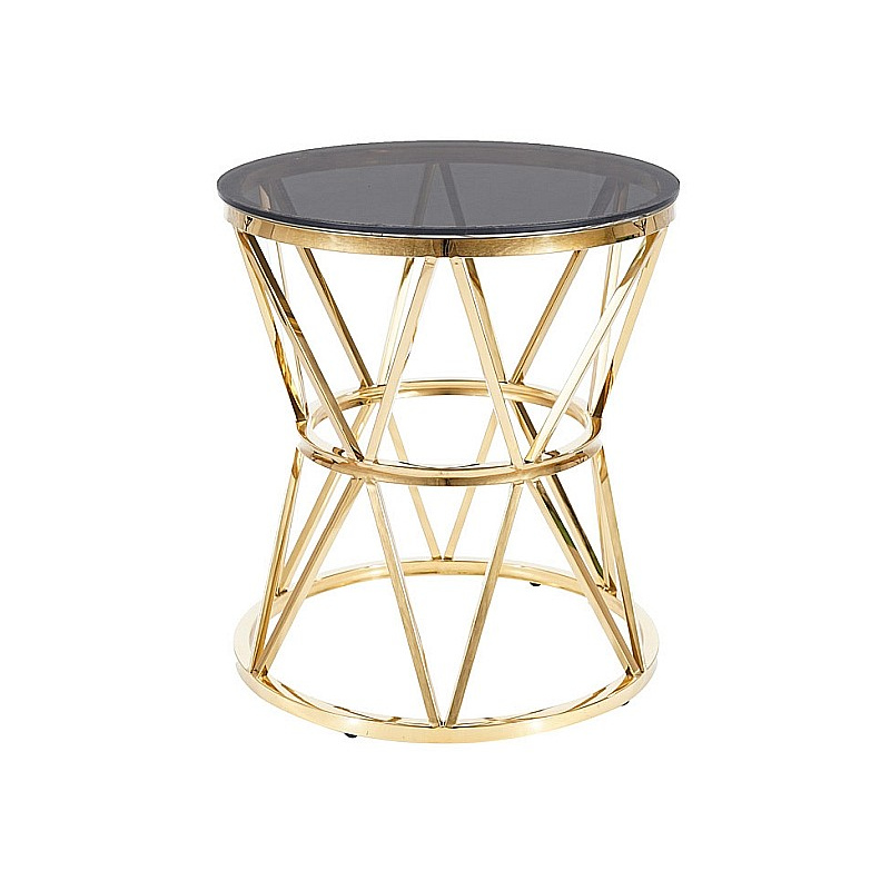 Kulatý odkládací stolek JARMIL - sklo, zlatý