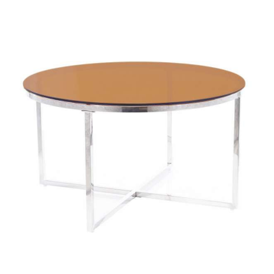 Konferenční stolek LIONEL - jantarové sklo, stříbrný