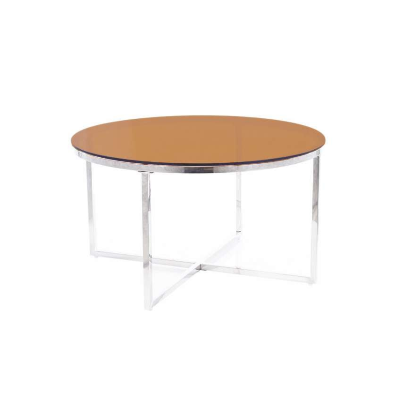 Konferenční stolek LIONEL - jantarové sklo, stříbrný