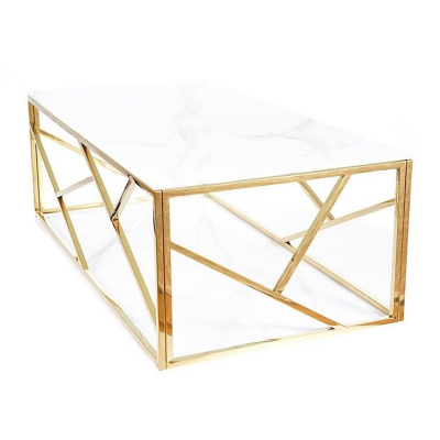 Designový konferenční stolek PIM 2 - bílý mramor / zlatý