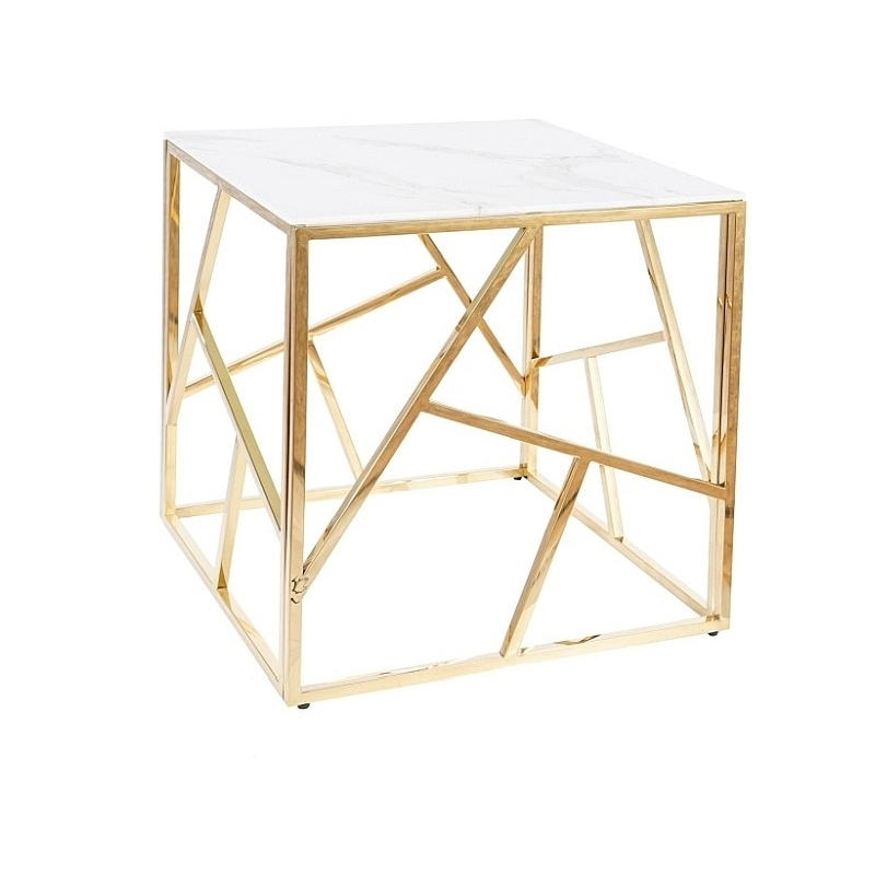 Designový odkládací stolek PIM 2 - bílý mramor, zlatý
