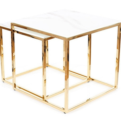 Set konferenčních stolků HIPOLIT - bílý mramor / zlatý