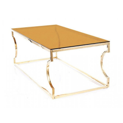 Konferenční stolek VASIL - jantarové sklo / zlatý