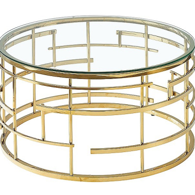 Kulatý konferenční stolek LAMBRO - transparentní / zlatý