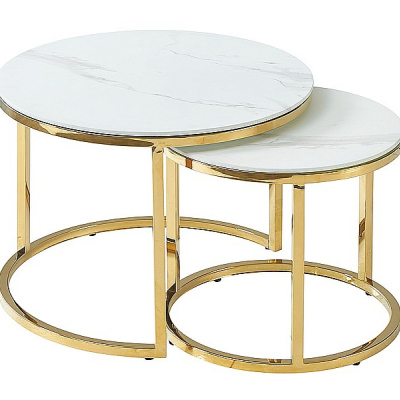 Set konferenčních stolků MARIOS 2 - bílý mramor / zlatý