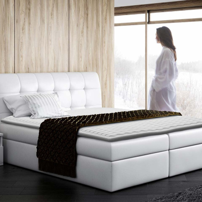 Hotelová manželská postel 200x200 LUPE - bílá ekokůže + topper ZDARMA