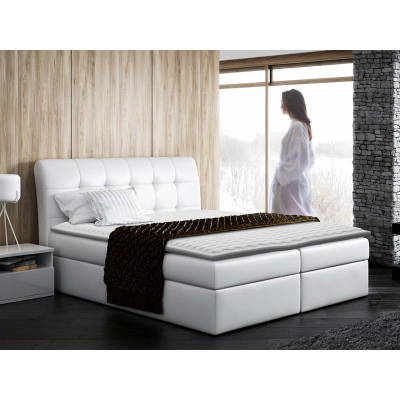 Hotelová manželská postel 200x200 LUPE - bílá ekokůže + topper ZDARMA
