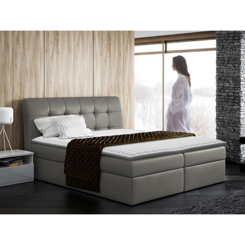 Hotelová manželská postel 180x200 LUPE - šedá ekokůže + topper ZDARMA