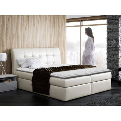 Hotelová manželská postel 160x200 LUPE - béžová ekokůže + topper ZDARMA