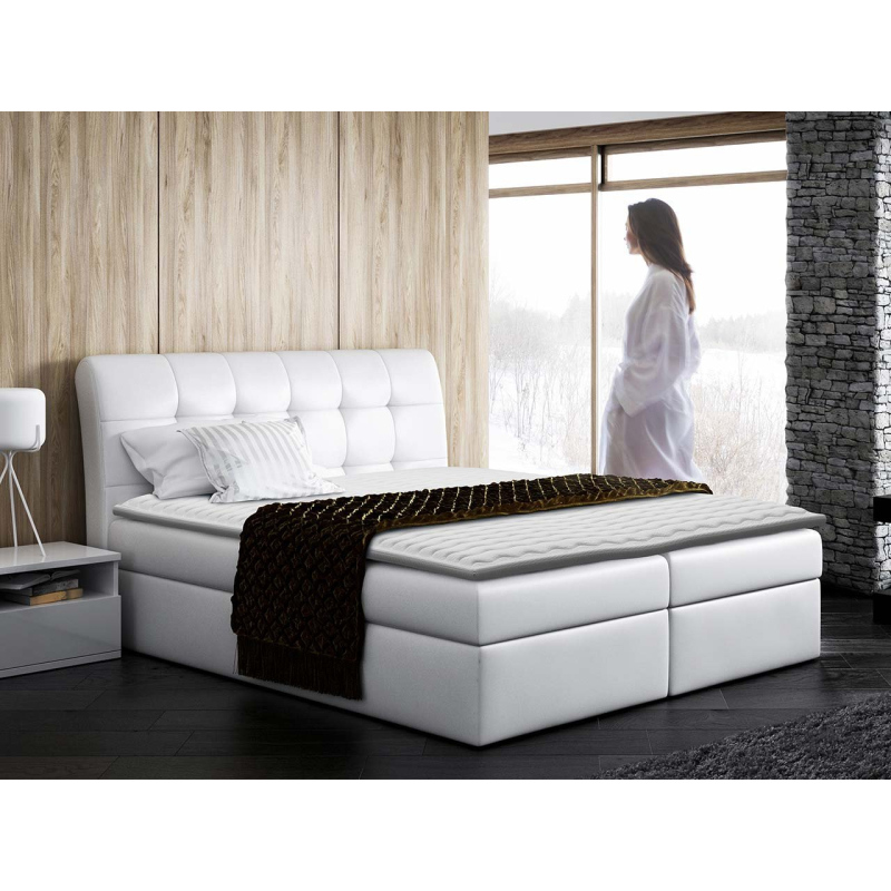Hotelová manželská postel 160x200 LUPE - bílá ekokůže + topper ZDARMA