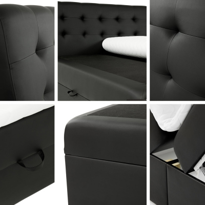 Hotelová manželská postel 200x200 LUPE - černá ekokůže + topper ZDARMA