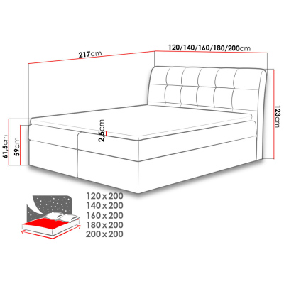 Hotelová manželská postel 180x200 LUPE - béžová ekokůže + topper ZDARMA