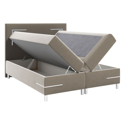 Boxspringová manželská postel 200x200 MADENA - šedá + topper a LED osvětlení ZDARMA