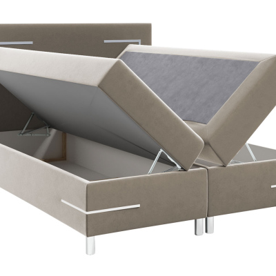 Boxspringová manželská postel 180x200 MADENA - béžová + topper a LED osvětlení ZDARMA