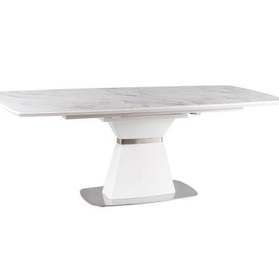 Rozkládací jídelní stůl GLEB - 160x90, bílý mramor / matný bílý