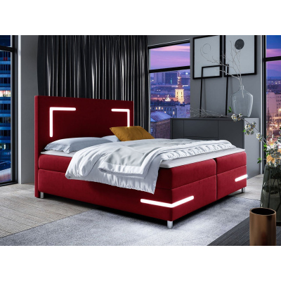 Boxspringová jednolůžková postel 120x200 MADENA - červená + topper a LED osvětlení ZDARMA
