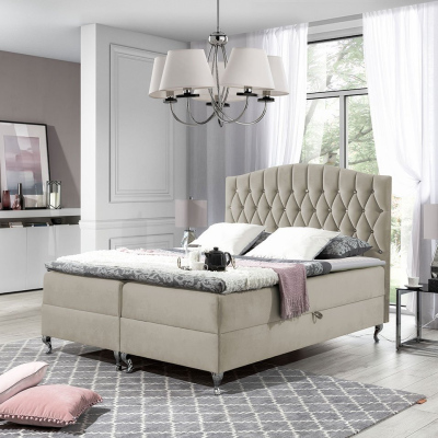 Kontinentální manželská postel 140x200 SALOMON - béžová + topper ZDARMA