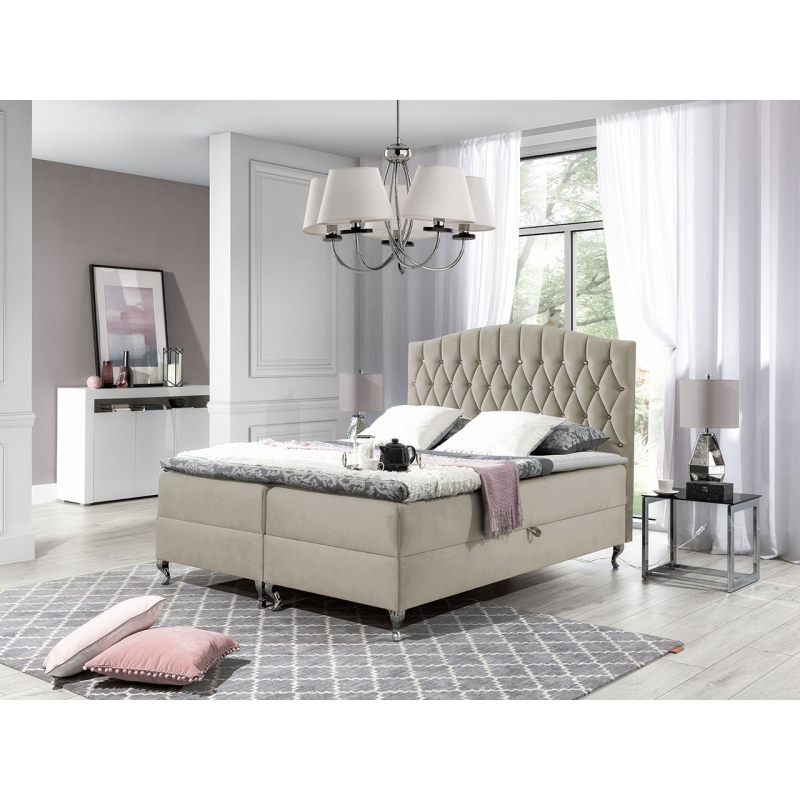 Kontinentální manželská postel 140x200 SALOMON - béžová + topper ZDARMA