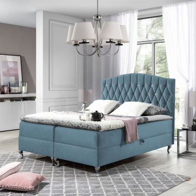 Kontinentální manželská postel 140x200 SALOMON - světlá modrá + topper ZDARMA