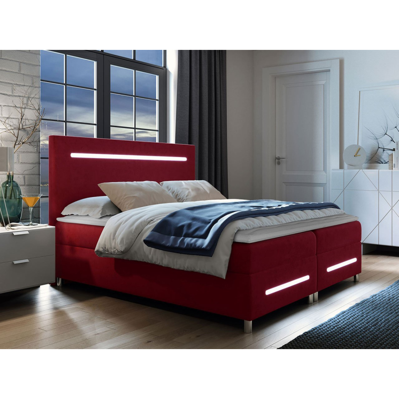 Boxspringová manželská postel 180x200 MARIELA - červená + topper a LED osvětlení ZDARMA