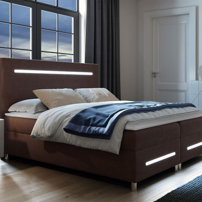 Boxspringová manželská postel 180x200 MARIELA - hnědá + topper a LED osvětlení ZDARMA
