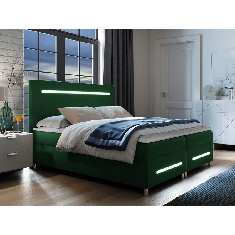 Boxspringová manželská postel 180x200 MARIELA - zelená + topper a LED osvětlení ZDARMA