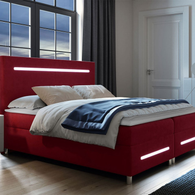 Boxspringová manželská postel 160x200 MARIELA - červená + topper a LED osvětlení ZDARMA