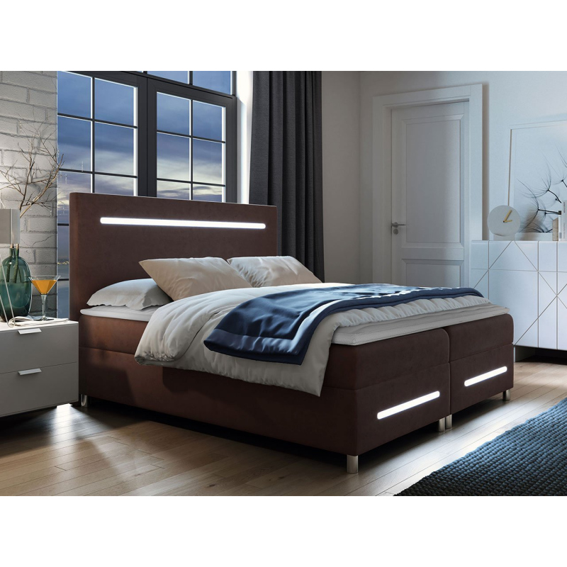 Boxspringová manželská postel 160x200 MARIELA - hnědá + topper a LED osvětlení ZDARMA