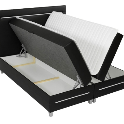 Boxspringová manželská postel 140x200 MARIELA - černá ekokůže + topper a LED osvětlení ZDARMA