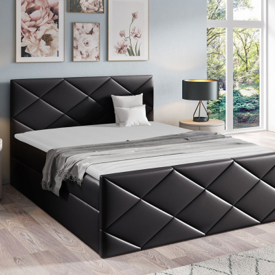 Kontinentální manželská postel 180x200 MATIA - černá ekokůže + topper ZDARMA
