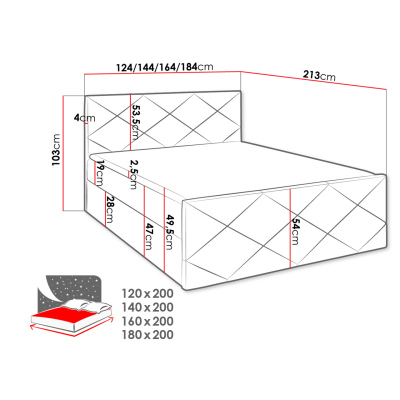 Kontinentální manželská postel 180x200 MATIA - hořčicová + topper ZDARMA