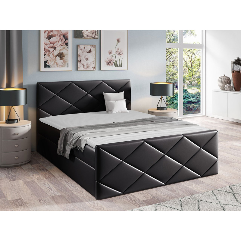 Kontinentální manželská postel 160x200 MATIA - černá ekokůže + topper ZDARMA