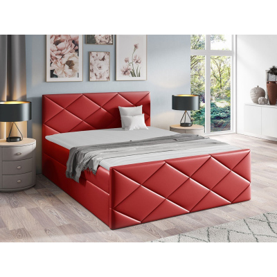 Kontinentální manželská postel 160x200 MATIA - červená ekokůže + topper ZDARMA
