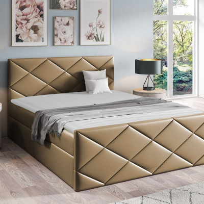 Kontinentální manželská postel 140x200 MATIA - hnědá ekokůže + topper ZDARMA