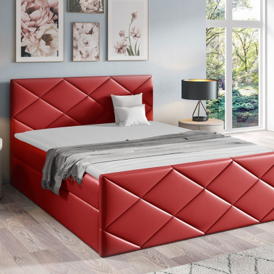 Kontinentální manželská postel 140x200 MATIA - červená ekokůže + topper ZDARMA