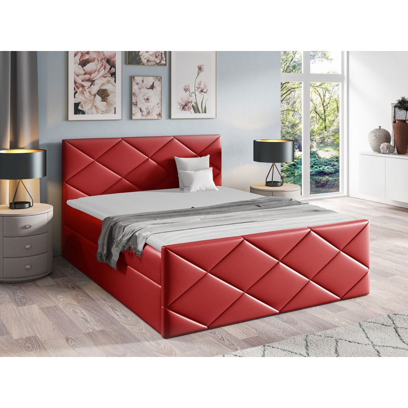 Kontinentální manželská postel 140x200 MATIA - červená ekokůže + topper ZDARMA