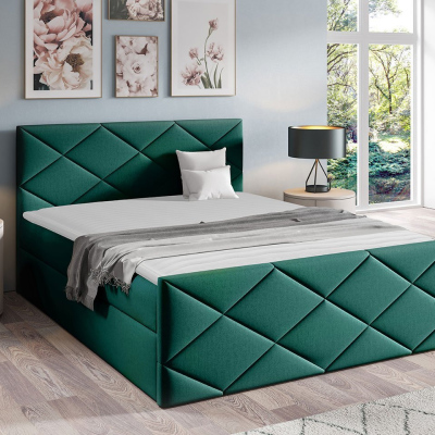 Kontinentální manželská postel 140x200 MATIA - tmavá tyrkysová + topper ZDARMA