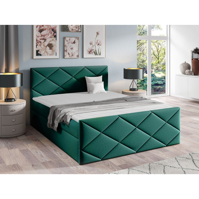 Kontinentální manželská postel 140x200 MATIA - tmavá tyrkysová + topper ZDARMA