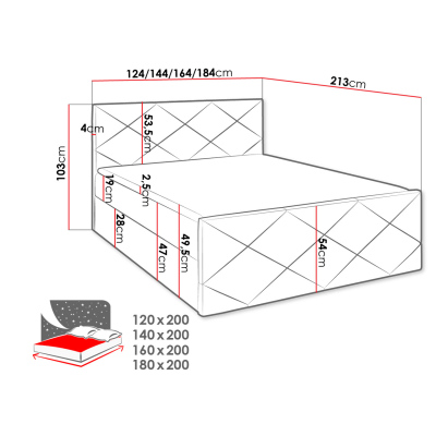 Kontinentální jednolůžková postel 120x200 MATIA - černá + topper ZDARMA