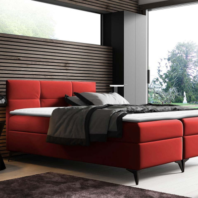 Americká manželská postel 200x200 MERCHE - červená ekokůže + topper ZDARMA