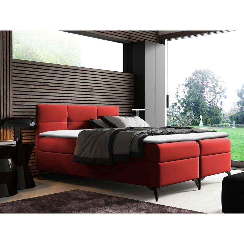 Americká manželská postel 200x200 MERCHE - červená ekokůže + topper ZDARMA