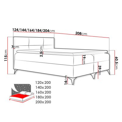 Americká manželská postel 180x200 MERCHE - červená ekokůže + topper ZDARMA