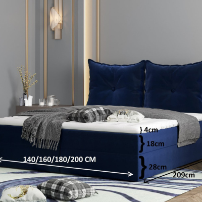 Boxspringová postel PINELOPI - 200x200, světle šedá