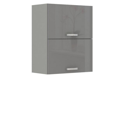 Paneláková kuchyň 180/180 cm GENJI 3 - lesklá bílá / šedá + LED, pracovní deska a příborník ZDARMA