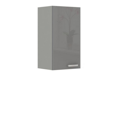 Paneláková kuchyň 180/180 cm GENJI 3 - lesklá bílá / šedá + LED, pracovní deska a příborník ZDARMA