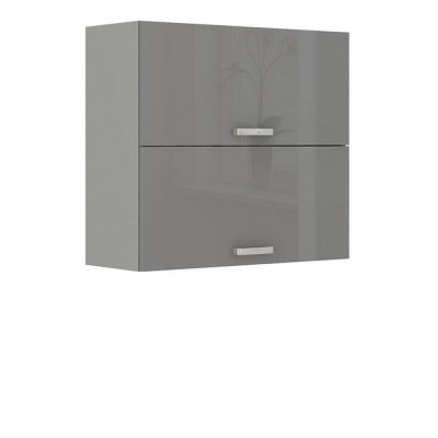 Paneláková kuchyň 180/180 cm GENJI 3 - lesklá bílá / šedá + LED a příborník ZDARMA